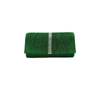 Vellin Women's Glitter Pleated Clutch Bag with Crystal Trim & Chain Strap in Green