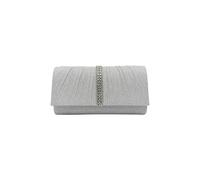 Vellin Women's Glitter Pleated Clutch Bag with Crystal Trim & Chain Strap in Silver