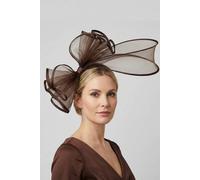 Vellin Women's Large Mesh Loop Fascinator Headband with Structured Bow-Knot Design in Brown