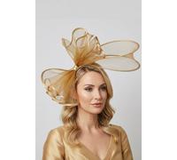 Vellin Women's Large Mesh Loop Fascinator Headband with Structured Bow-Knot Design in Gold