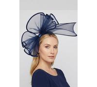 Vellin Women's Large Mesh Loop Fascinator Headband with Structured Bow-Knot Design in Navy