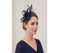 Vellin Women's Looped Sinamay Bow Fascinator with Feather & Net Detail in Navy Vellin Navy One Size