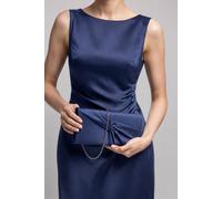 Vellin Women's Luxury Satin Twist Knot Evening Clutch Bag with Detachable Chain in Navy