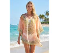 Vellin Women's Mandala Art Printed Chiffon Beach Cover-Up in Orange