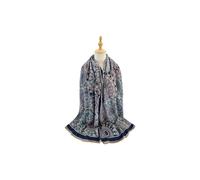 Vellin Women's Mandala Pattern Reversible Scarf - Soft Touch, Decorative Fringe in Navy