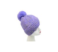Vellin Women's Mixed Colour Knitted Hat with Pompoms in Purple
