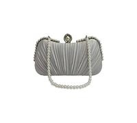 Vellin Women's Pearl Handle Pleated Satin Clutch Bag in Silver
