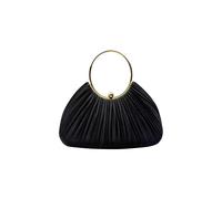 Vellin Women's Pleated Satin Evening Bag with Gold Ring Handle in Black