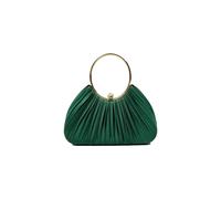 Vellin Women's Pleated Satin Evening Bag with Gold Ring Handle in Green