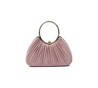 Vellin Women's Pleated Satin Evening Bag with Gold Ring Handle in Pink
