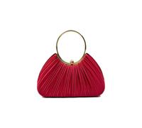 Vellin Women's Pleated Satin Evening Bag with Gold Ring Handle in Red