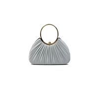 Vellin Women's Pleated Satin Evening Bag with Gold Ring Handle in Silver Vellin Silver One Size