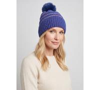 Vellin Women's Pom Pom Hat with Colourful Cross Stitch Detail in Navy
