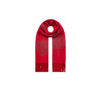 Vellin Women's Reversible Tree Patterned Scarf with Fringe in Red