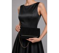 Vellin Women's Ruched Satin Envelope Clutch Bag with Detachable Chain Strap in Black Vellin Black One Size