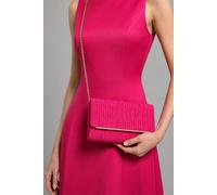 Vellin Women's Ruched Satin Envelope Clutch Bag with Detachable Chain Strap in Bright Pink