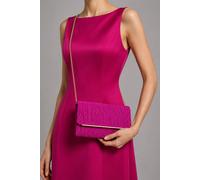 Vellin Women's Ruched Satin Envelope Clutch Bag with Detachable Chain Strap in Fuchsia