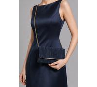 Vellin Women's Ruched Satin Envelope Clutch Bag with Detachable Chain Strap in Navy