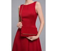 Vellin Women's Ruched Satin Envelope Clutch Bag with Detachable Chain Strap in Red