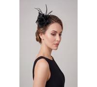 Vellin Women's Small Fascinator with Feather Trim - Dual Wear Brooch & Clip in Black