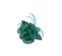 Vellin Women's Small Fascinator with Feather Trim - Dual Wear Brooch & Clip in Green