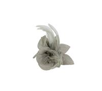 Vellin Women's Small Fascinator with Feather Trim - Dual Wear Brooch & Clip in Light Grey
