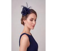 Vellin Women's Small Fascinator with Feather Trim - Dual Wear Brooch & Clip in Navy Vellin Navy One Size