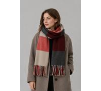 Vellin Women's Square Print Wool Blend Scarf with Tassels in Red