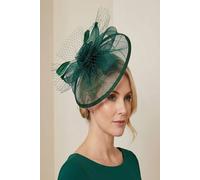 Vellin Women's Statement Floral Mesh Fascinator with Feather Detail in Green