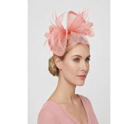 Vellin Women's Statement Sinamay Bow Fascinator with Feather Detail in Pink