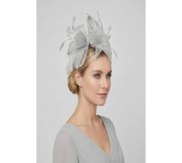 Vellin Women's Statement Sinamay Bow Fascinator with Feather Detail in Silver Vellin Silver One Size