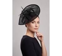 Vellin Women's Teardrop Mesh Fascinator with Sculpted Flower Detail in Black