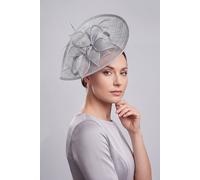Vellin Women's Teardrop Mesh Fascinator with Sculpted Flower Detail in Light Grey