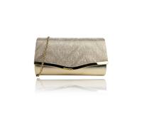 Vellin Women's Textured Satin Clutch Bag with Gold Trim