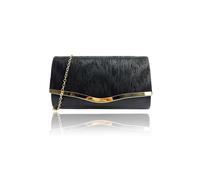 Vellin Women's Textured Satin Clutch Bag with Gold Trim in Black