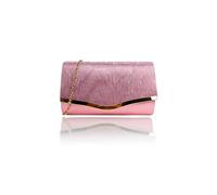 Vellin Women's Textured Satin Clutch Bag with Gold Trim in Pink