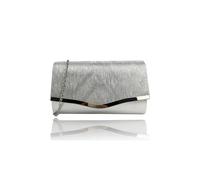 Vellin Women's Textured Satin Clutch Bag with Gold Trim in Silver