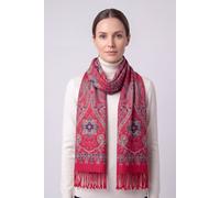 Vellin Women's Vibrant Paisley Wool Mix Print Scarf with Tassels in Red
