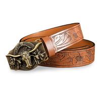 Vellivar Cowboy Belt - Western Buckle Belt for Men & Women - Brown Leather - 110cm/43.3in