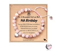 Vellivar Natural Stone Bracelet, 9 Year Old Girl Gifts Birthday, Healing Bracelets Gifts for 9 Year Old Girls Pink Zebra Bracelet Daughter Granddaughter Niece Girls Age 9 Birthday Cards Presents
