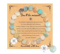 Vellivar Natural Stone Bracelet, Blue Green, Leaving Gifts for Colleagues Women Retirement Good Luck Bracelet with You Will Be Missed Card, Compass Pendant