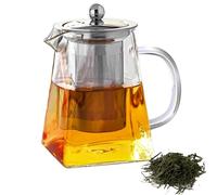 Vellivar Square Glass Teapots with Infuser, 950 ML Tea Pot Clear Large Teapot, Borosilicate Glass Tea Pot Infusers for Loose Tea Stovetop Safe Cold Heat Resistant Glass Teapot for 4