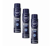 Vellomart Nivea Men Cool Kick Deodorant Spray 250ml x 3 - Long-Lasting Freshness, Cooling Effect, 48H Odour Protection