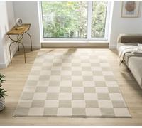 Vellure Modern Indoor Living Room Area Rug Embossed Metallic Sheen Grid Design Cream 120X170 Cm