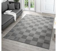 Vellure Modern Indoor Living Room Area Rug Embossed Metallic Sheen Grid Design Grey 60X220 Cm