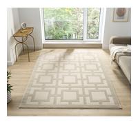 Vellure Modern Indoor Living Room Area Rug Embossed Metallic Sheen Maze Design - Cream / 230cm
