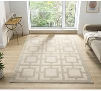 Desire Rugs Vellure Modern Indoor Living Room Area Rug Embossed Metallic Sheen Maze Design Cream 60X220 Cm, Cream