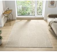 Desire Rugs Vellure Modern Indoor Living Room Area Rug Embossed Metallic Sheen Pyramid Design Cream 200X290 Cm, Cream