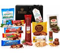 VELLVI Bulgaria Premium Gift Box with 10 Authentic Specialities | Sweet & Savoury Mix, Cured Meat Included, Honey Cake & Halva, Signature Black Box, Satin Ribbon