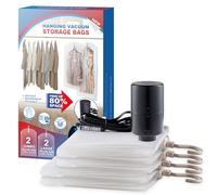 VELMADE Hanging Vacuum Storage Bags, 4 Pack Hanging Storage Bags for Clothes With Electric Pump, Vacuum Sealed for Suits, Dress, Jackets (2 Long, 2 Short)